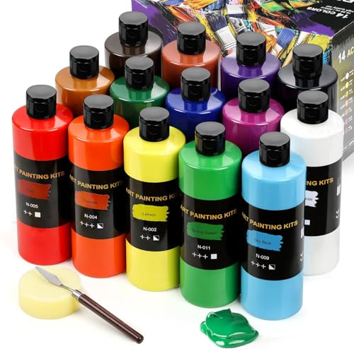 TMOL Acrylfarben Set, 14 x 500 ml – wasserdichte, lichtbeständige & schnell trocknende Acrylfarbe für Künstler, Anfänger & Hobby-Maler. Ideal für Holz, Glas, Keramik, Leinwand und Stoffe