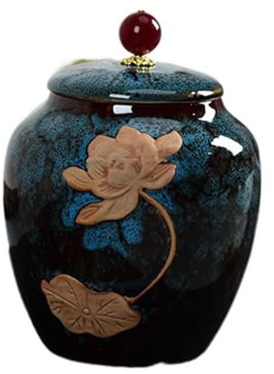 Ceramic Storage Tank, Chinese Vintage Porcelain Sealed Storage Jar, Retro Tea Canister with Lid, Loose Tea Tins Food Storage Container(Dark Blue)