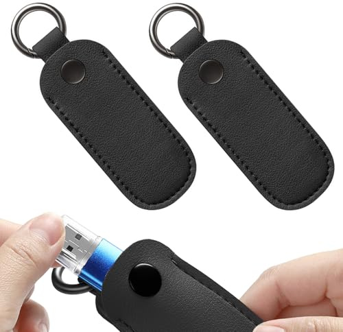 2 Pièces Étui pour Clé USB Support de Clé USB en Cuir PU avec Porte-Clé Housse de Protection Portable Antichoc et Antipoussière pour Bureau à L'ècole en Voyage