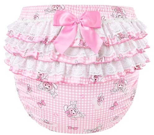 Littleforbig Silky Washable Reusable Waterproof Ruffled Lace Bow Bunnies & Bows Usagi Pattern Ruffle Adult Diaper Cover M