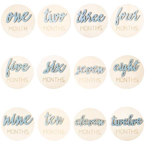 Larrel Wooden Baby Monthly Milestones for Newborn, 6PCS Baby Monthly Milestone Discs, 1-12 Months Babies Announcement Discs, Newborn Milestones-Sign for Photos and Gifts (4 Inches in Diameter)