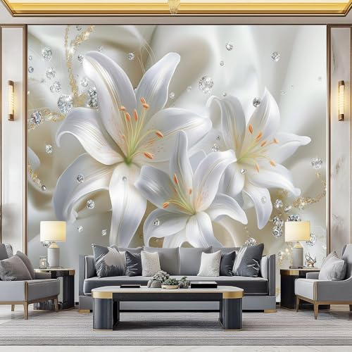 Moderno Papel Pintado Hiperrealismo 200 X 140 Cm, Gris Plantas Flores Piedras Preciosas 3D Fondo Pared Dormitorio Murales Tapiz Para Diversas Habitaciones - Tapiz Fotográfico Para Arte De Pared