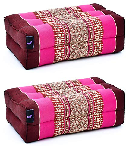 Leewadee set de 2 bloques de yoga pequeños – Cojines para pilates, almohadas para el suelo hechas a mano de kapok, 35 x 18 x 12 cm, set de 2, Castaño Rosado