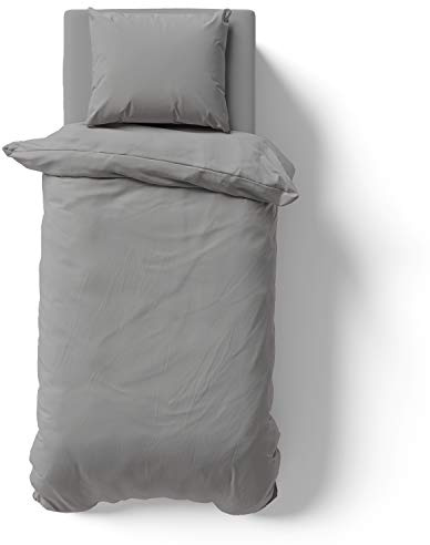 Alreya Set Copripiumino Singolo in Raso 100% Cotone - 155 x 220 cm Grigio - Biancheria da Letto, Sacco per Piumino Singolo con Set di 1 Federa 80 x 80 cm con Cerniera