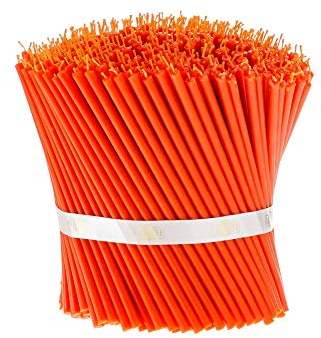Danilovo Candele Pura Cera d'Api- No goccia, No fumo, Alte, Sottili Coniche–Decorative per Preghiera in Chiesa, Candele per Decorazione o Compleanno, Altezza 16cm, Diametro 0,57cm (Arancia, 50pz)