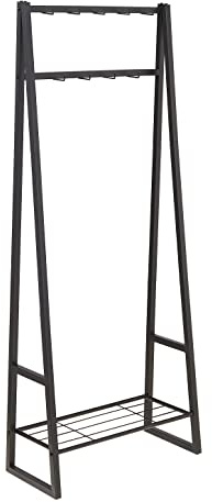 Amazon Basics 9 Hooks Coat Rack, Freestanding Entryway Shoe Bench with Metal 1-Tier Storage Shelf, Space Saving for Hallway and Bedroom, 13 D x 27.6 W x 69 H, Black