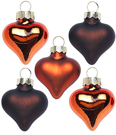 Inge Glas Magic Mini-Weihnachtskugeln Herz | 8 Herzen 4cm aus Glas | in Karton-Box (Shiny Chestnut | braun orange)