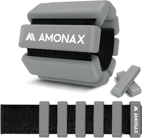 Amonax Gewichtsmanschetten Ankle Weights Set, Fitness Gewichte Für Beine Und Arme, 2x0,5kg Gewichte Handgelenk Für Frauen Männer, Pilates Gewichte Leg Weights (Grau - 2kg x 2) (Grau - 0,5kg x 2)