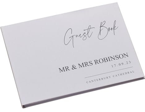 Personalised A4 Size Minimal Script Wedding Luxury Linen Guest Book Printed