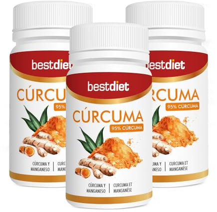 Best Diet – Cápsulas de Cúrcuma | Complemento alimenticio formulado a base de Cúrcuma y Manganeso. Pack de 3 botes con 30 cápsulas.