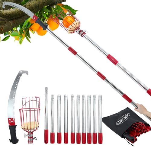 Scie d'élagage avec manche de 4 m, scie télescopique, longueur réglable 3 en 1, scie à main, tige télescopique et cueillette de fruits pour couper des branches hautes et grabber des fruits, kit