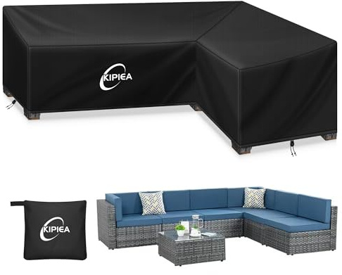 Kipiea L Shaped Garden Furniture Covers Waterproof, 420D Heavy Duty Oxford Fabric Outdoor Rattan Corner Sofa Covers with Windproof, Garden Sofa Cover, Anti-UV, Ripstop (Right Side, 216x148x85x78cm)