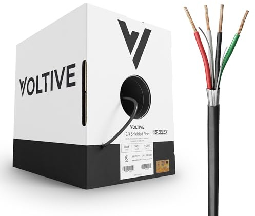 Voltive 18/4 Shielded Low Voltage Wire, Riser CL3R, Black, 500ft - 18AWG, 4 Conductors, Overall Shield, Stranded Bare Copper, UL Listed - V-1255-2