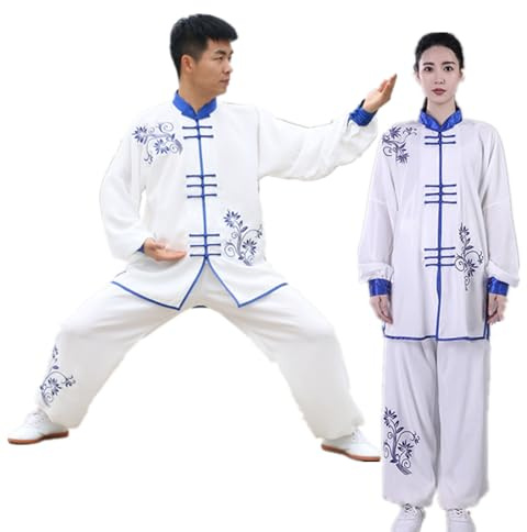 TANZEQI Hand Embroidery Unisex Tai Chi Uniform Cotton Chinese Kung Fu Wear Martial Arts Suit for Men and Women (Blue, XL)