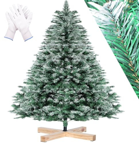 Künstlicher Weihnachtsbaum 210 cm, Christmas Tree mit Schnee und Zapfen(Ø 120 CM-938 Spitzen),7 FT Weihnachtsbaum Künstlich mit Holzständer Klappsystem, Ideal für Zuhause, Büro, Geschäfte und Hotels