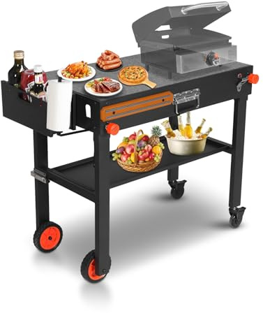 AOKEMAi Bärbar grillvagn med dubbelhylla, grillställ för Blackstone 43 cm och 55 cm, rörlig och lätt att montera pizzaugnbord, bärbart grillstativ för bordsskiva, grillbord för utomhus