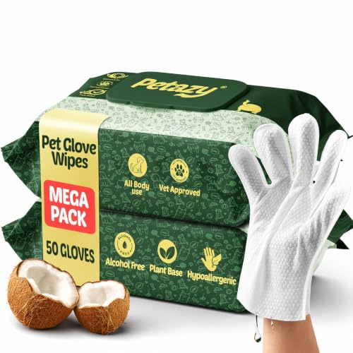 Petazy Pet Glove Wipes for Dogs & Cats - Paws, Ears & Butt Cleaning, 2x25pk