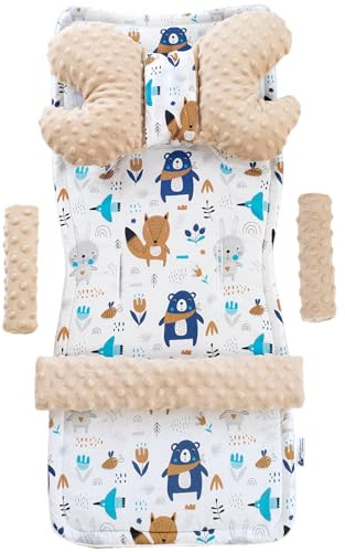 Medi Partners Poussette Coussin Bebe Reducteur Siege Cushions Matelas Chaise Haute - Réducteur Universelle Minky Coton Cushion Seat pour Bébé 78x35cm (Boho animals avec beige Minky)