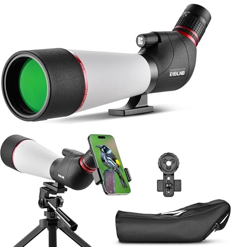 ESSLNB Spotting Scope 20-60X80 Spotter Scope with Tripod Phone Adapter and Bag 100% Waterproof BAK4 Fully Multi-coated Porro Prism for Target Shooting