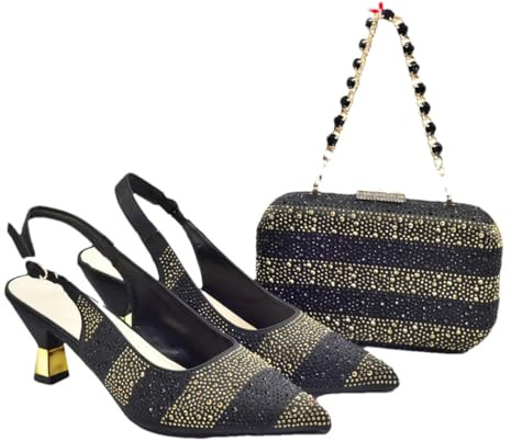 Set di scarpe e borse abbinate da donna, per matrimoni, feste e occasioni formali, Nero , 41 EU