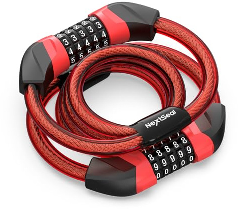 NextSeal E Scooter Schloss – Doppeltes Zahlenschloss mit 5-stelligem Code, 12 mm Dickes Kabel, 105 cm Länge – Ideal für E-Scooter, Fahrrad & Roller – Anti-Diebstahl Schloss, Zubehör für E-Scooter