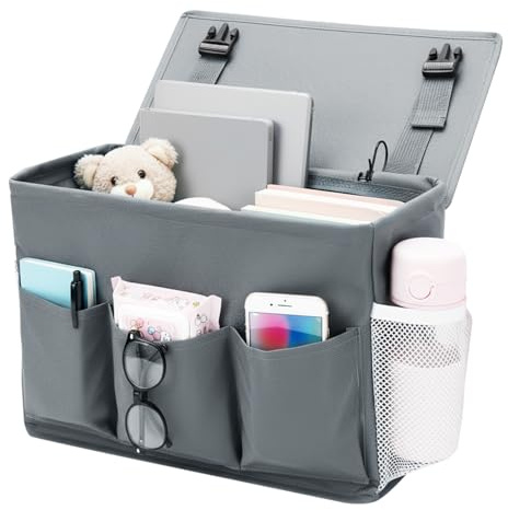 LITZEE Organizer per letto da appendere, borsa da letto da appendere, con 6 tasche, cestino da appendere per libri, riviste, cellulare, cuffie, organizer da letto da appendere per casa, ufficio