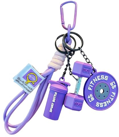 BelleFlair Portachiavi Fitness con manubrio, peso, grazioso accessorio da palestra per donne e uomini, accessorio per chiavi auto CrossFit (Purple)