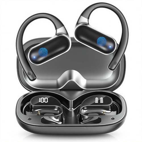 PPBP Open Ear Headphones,True Wireless Bluetooth Earphones with Microphone,Earhook Earbuds with 60 Hours,Fast Charging,IP54 Water-Resistant,Bluetooth 5.4, Black-T02