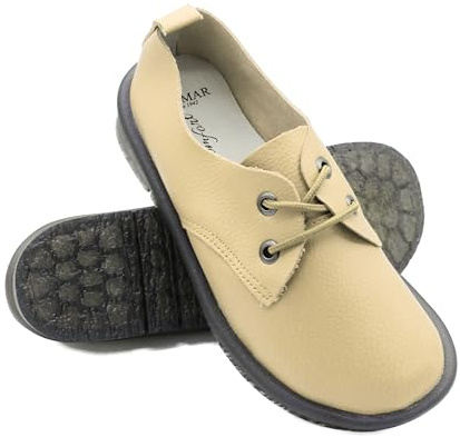 Zerimar Zapatos Cordones para Mujer - Calzado Elegantes y Cómodas - Calzado Femenino con Estilo y Confort - Beige, Talla 38