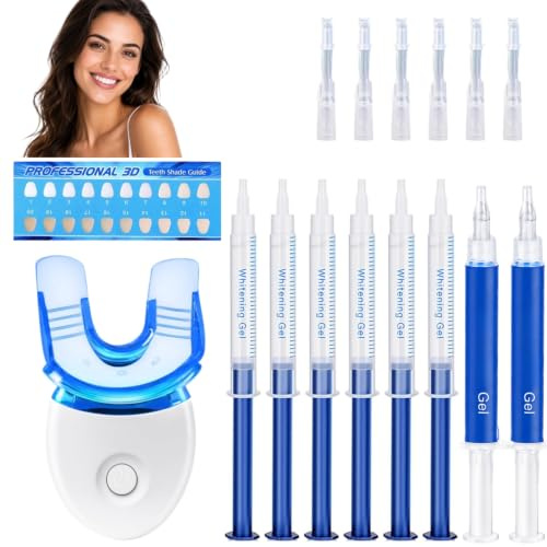 Teeth Whitening Kit, Whitening Gel Refills with LED Light, Comfort Gel and Mouth Trays, Whitening Gels Use On After Tea Coffee for Home & Travel Smile Routine