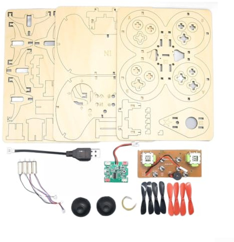 URPIZY Trä gör-det-själv quadcopter byggsats för barn, 2,4 G fjärrstyrd flygplansmodell, STEM pedagogisk leksak med justerbara lägen och reservdelar, 14 x 14 x 4 cm (full uppsättning)