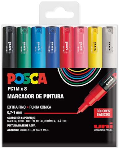 UNI Posca Set PC 1M Basic - Packung mit 8 Filzstiften