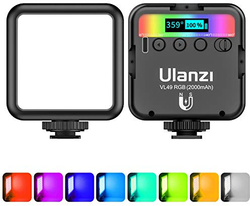 ULANZI VL49 RGB Video Lights, LED Camera Light 360° Full Color Portable Photography Lighting w 3 Cold Shoe, 2000mAh Rechargeable CRI 95+ 2500-9000K Dimmable Panel Lamp Support Magnetic Attraction