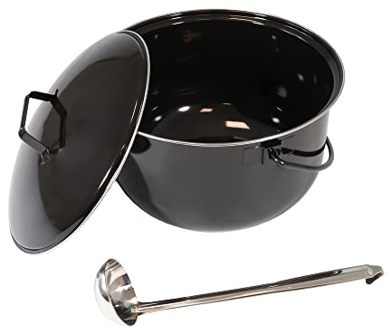 LEMODO Gulaschkessel mit schwarzem Deckel | Gulaschtopf 14 Liter Volumen | Emaillierter Kesselgulasch Topf | Kochtopf für Schwenkgrill | Suppenkessel mit Schöpfkelle | passend für unsere Gulaschkanone