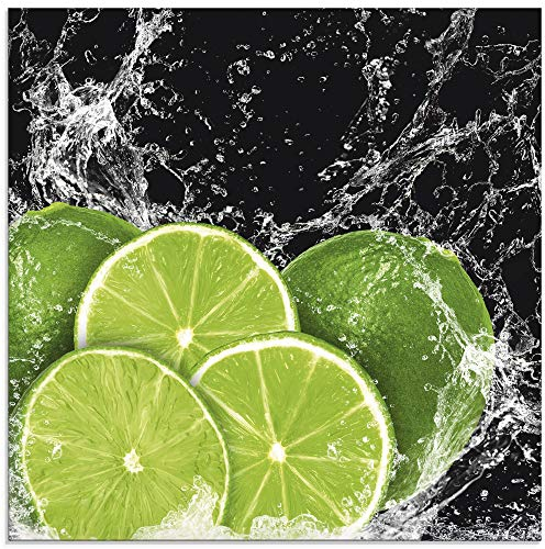 ARTland Wanddeko Glasbilder Wandbild Glas Bild einteilig 50x50 cm Quadratisch Küchenbilder Obst Früchte Limette im Wasser Grün H9KL