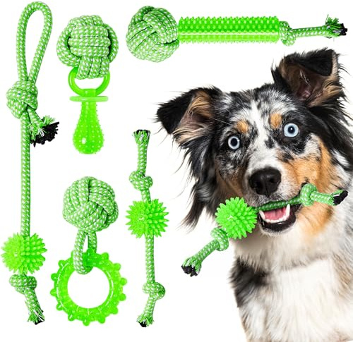 SQBG Puppy Toys 5 Pack for High Energy Puppies,Puppy Teething Toys Rubber and Rope,Durable Dog Chew Toys for Aggressive Chewers,Tug of War Dog Toys,Puppy Chew Toys for Teething