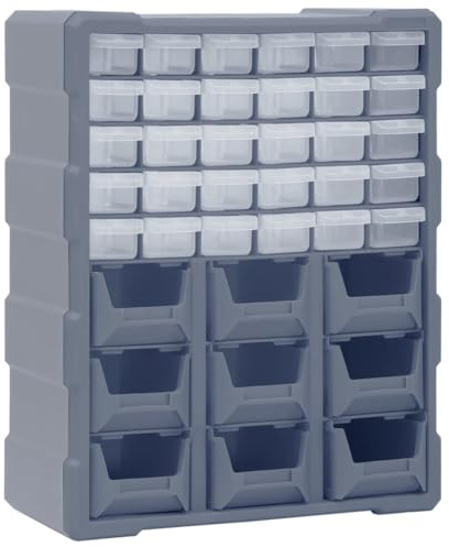 vidaXL Organisateur Multi-tiroirs avec 39 Tiroirs Armoire de Rangement Unité d'Organisation Stockage Boîte à Clous Gris 38x16x47 cm