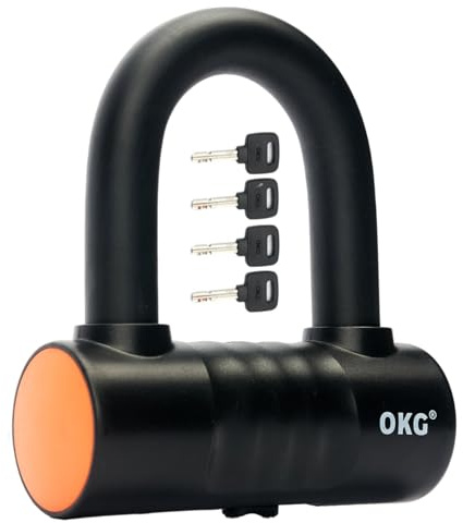 OKG Small U Lock - 4 Keys, Heavy Duty 18mm Hardened Alloy Steel Shackle - Anti-Cut/Anti-Pry Security Chain Lock for Motorcycle, E-Bike, Trailer (No Security Chain)