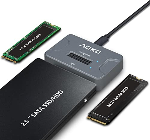 AOKO NVMe to USB 3.2(10Gbps) SSD Reader Docking Station – Portable M.2 SSD to USB Adapter External NVMe SSD Enclosure for M.2 PCIe NVMe and M.2 SATA SSD, Compatible with 2.5'' SATA Dirve