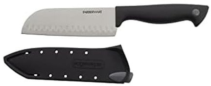 Farberware Edgekeeper 5-Inch Santoku Knife with Self-Sharpening Blade Cover, High Carbon-Stainless Steel Kitchen Knife with Ergonomic Handle, Razor-Sharp Knife, Black