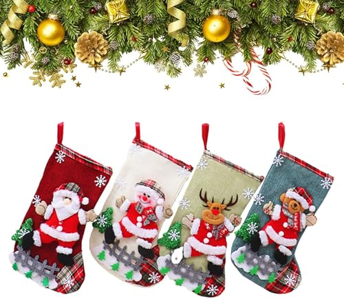 4 Stück Nikolausstrumpf Set,Weihnachtsstrumpf Geschenktüte,Weihnachtsbaum Socken Nikolaussocken,Weihnachtsstrumpf Set,Nikolaussocken Deko Nikolausstiefel Zum Befüllen,3D,Für Weihnachtsfeier Dekorieren
