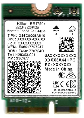 WiFi 7 Killer Series for Intel BE1750x Upraded BE200 Wi-Fi 7 Card | Gaming WiFi Adapter | M.2 PCIe WiFi Card | 5.8 Gbps 320MHz 4K QAM | Supports Bluetooth 5.4 & Intel PC with Windows 10/11