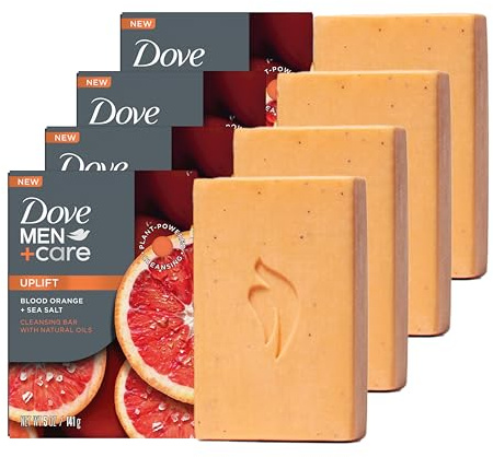 Dove Men+Care Cleansing Bar Soap Blood Orange + Sea Salt 4 Bars to Rebuild Skin in the Shower, a 4in1 Hair, Body, Face & Shaving Bar with Plant-Based Cleanser and Natural Oils 5 oz