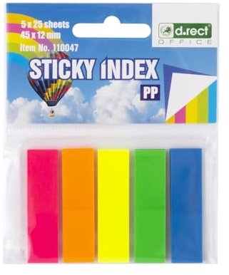 D.RECT 125 Stück Haftstreifen Pagemarker Index Haftmarker Film Textstreifen PP-Folie 12x45mm 5x25 Stück