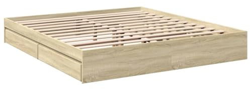vidaXL Sängram med lådor sonoma-ek 200x200 cm konstruerat trä, säng, förvaringssäng, dubbelsängram, dubbelsäng, sovrumsmöbler, sängbotten