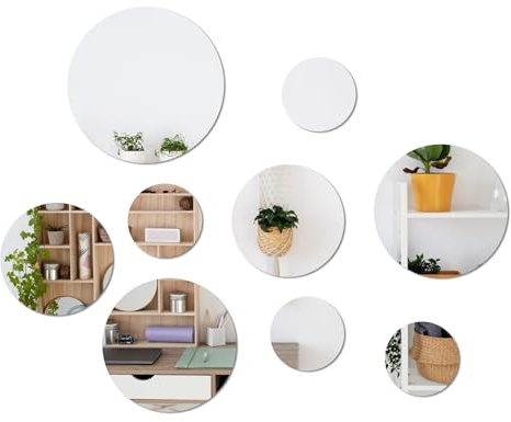 Leikedun 9 Piezas Espejos Autoadhesivos Pared Redondos 10 15 18 20 cm, Decorativo de Pared, acrílico, Flexible Decorativo para baño, Sala de Estar, Dormitorio