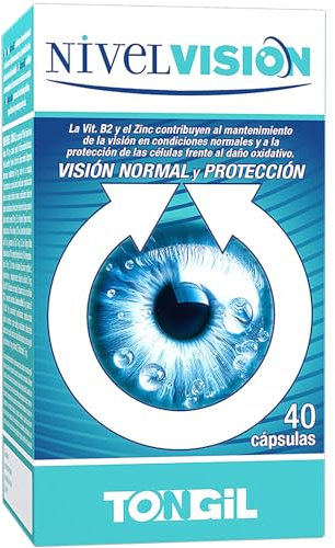 Nivelvisión 40 Cápsulas | Luteína con Zeaxantina y Vitaminas para los Ojos | Combate la Fatiga Visual Digital | Con Ácido Hialurónico, Ginkgo Biloba y Espino Amarillo | Vegano No-GMO | TONGIL