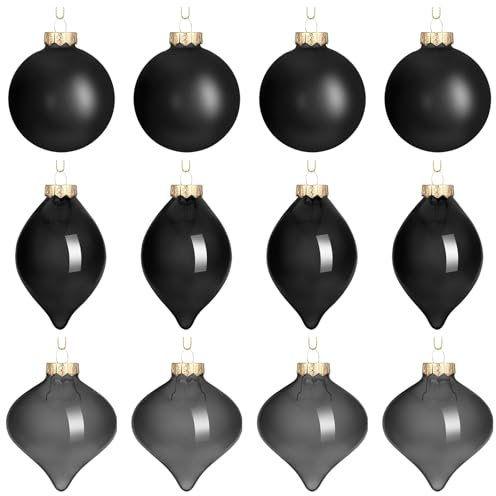 Zomiboo 12 Pcs Black Glass Christmas Ball Ornaments Set 3.15
