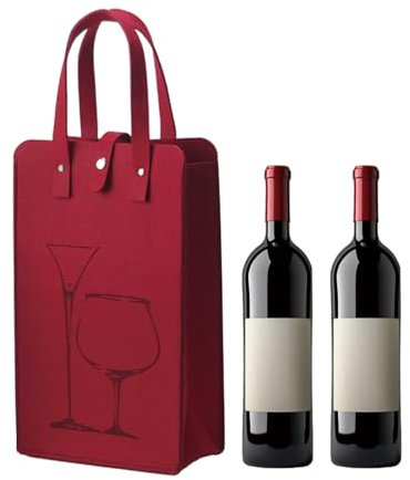 Felt Wine Bottle Gift Bag with Handles 2 Wine Tote Bag 1Pcs Champagne Felt Bottle Gift Storage Bag Reusable Wine Travel Bag Leakproof Wine Holder Bag for Christmas Birthday Party Gift (Red)