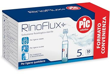 Pic Solution – Soluzione Isotonica Fisiologica Salina per Detersione di Naso,Occhi e per l'Inalazione in Aerosol,Adatto a Neonati,Bambini e adulti in Flaconcini Monouso da 5ml,confezione da 50 pezzi